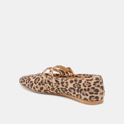 BAYLEE GROMMET BALLET FLATS DK LEOPARD PRINTED SUEDE
