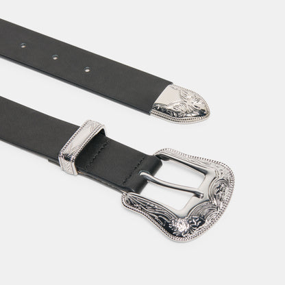 VINTAGE WESTERN BUCKLE BELT BLACK SILVER