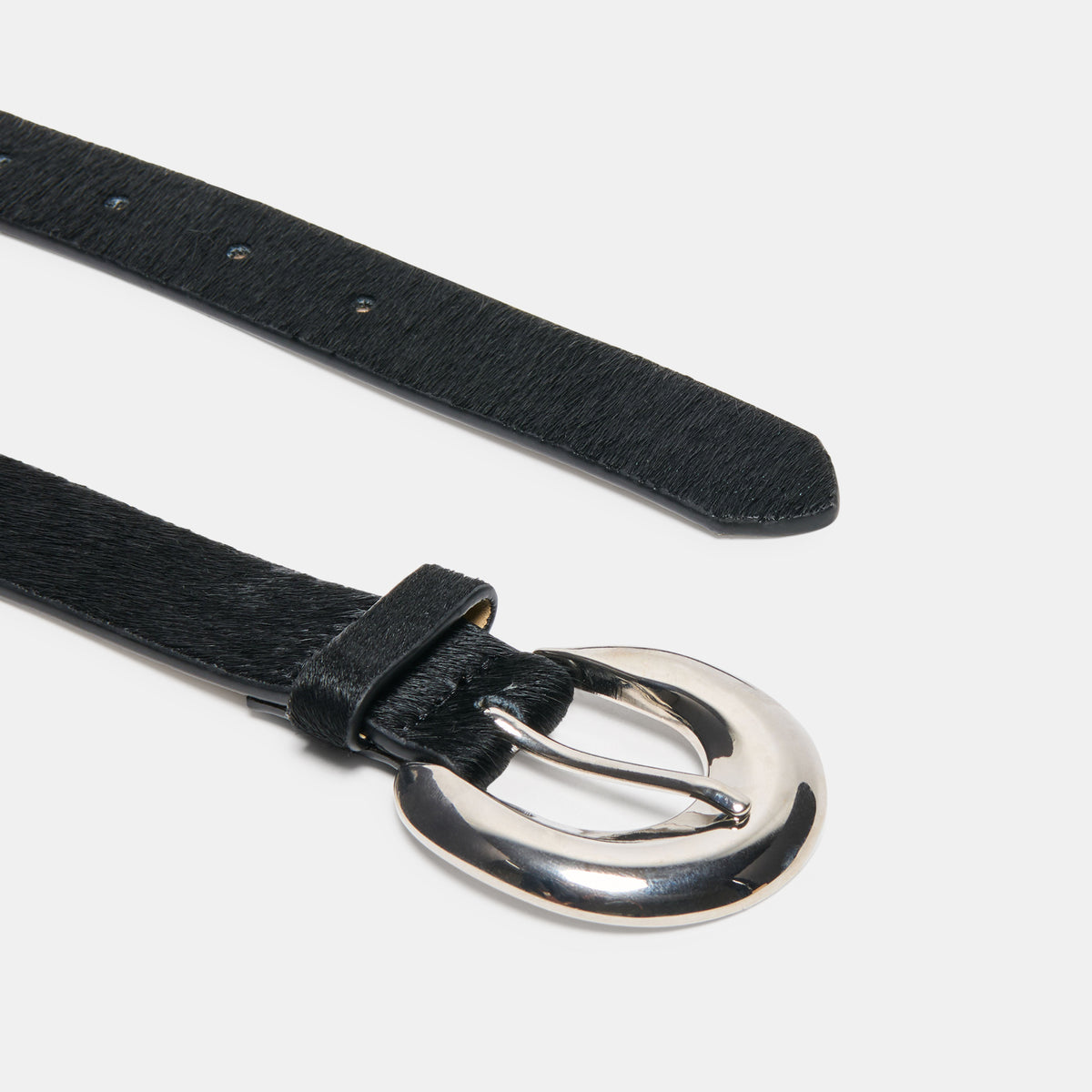 CHUNKY CURVED BUCKLE BELT BLACK CALF HAIR - view 3