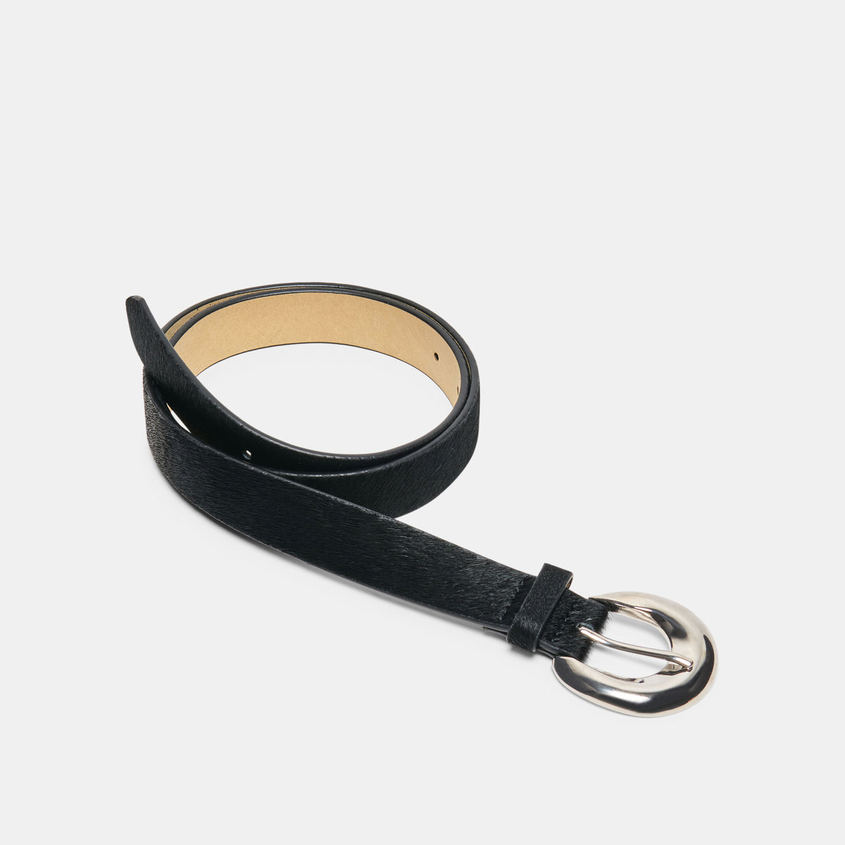 CHUNKY CURVED BUCKLE BELT BLACK CALF HAIR - view 4