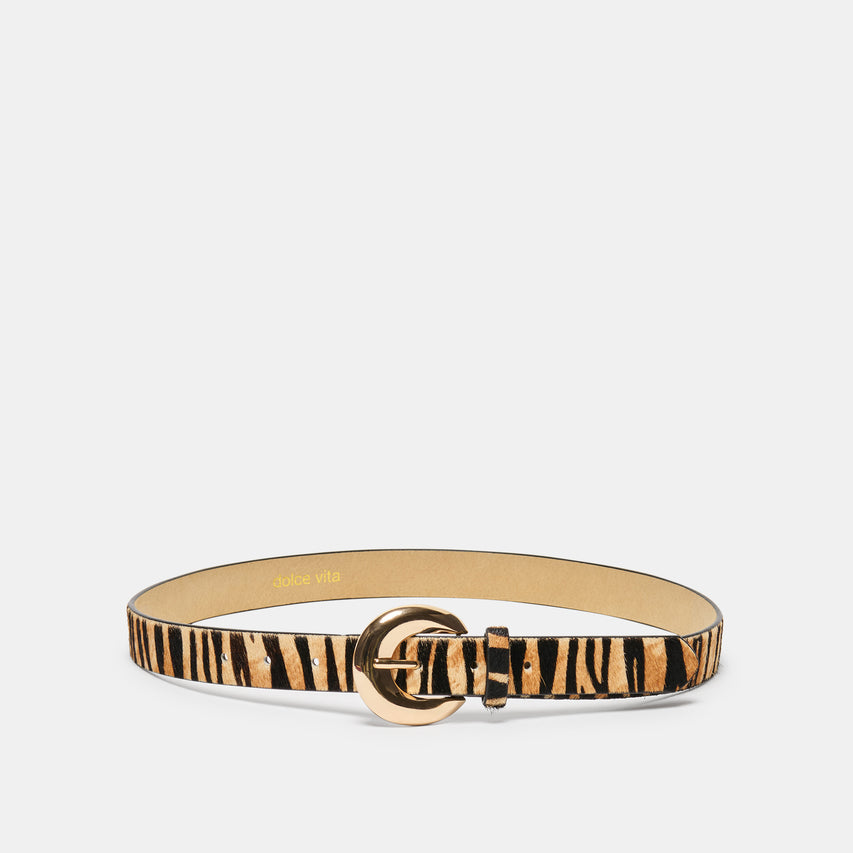 Chunky Curved Tan Zebra Buckle Belt | Dolce Vita