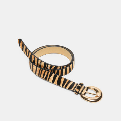 CHUNKY CURVED BUCKLE BELT TAN ZEBRA