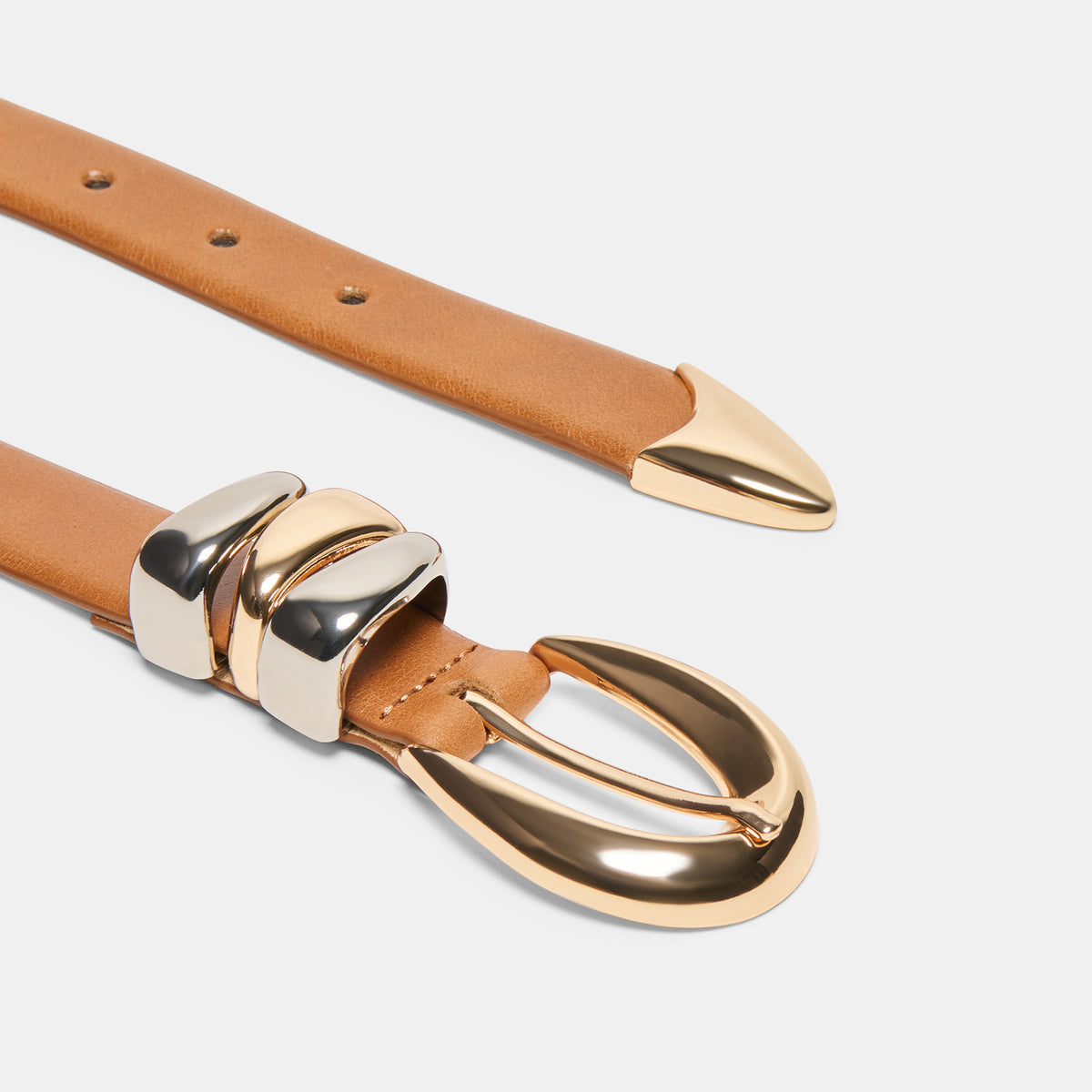 MIXED METAL BUCKLE BELT TAN - view 3