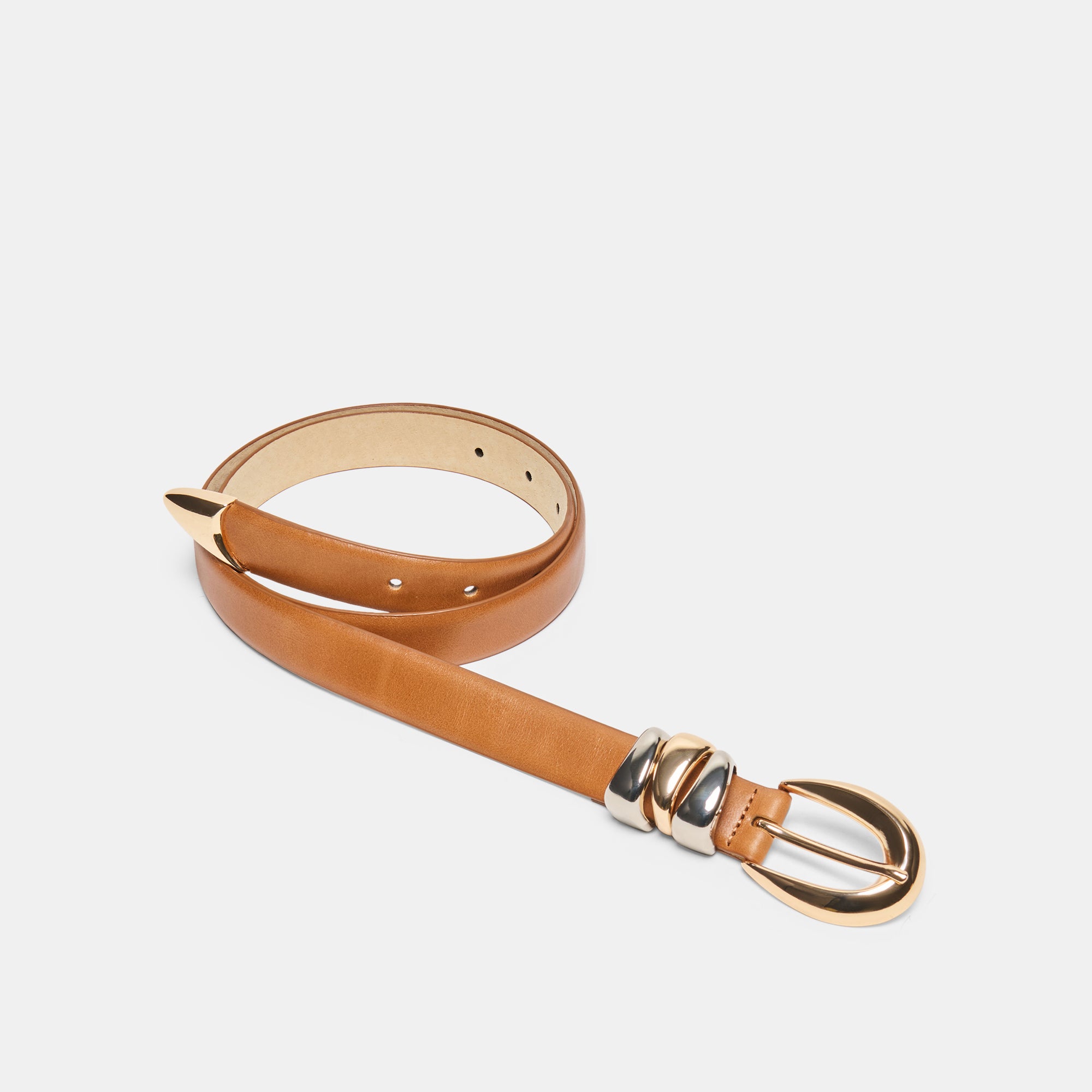 MIXED METAL BUCKLE BELT TAN - view 3