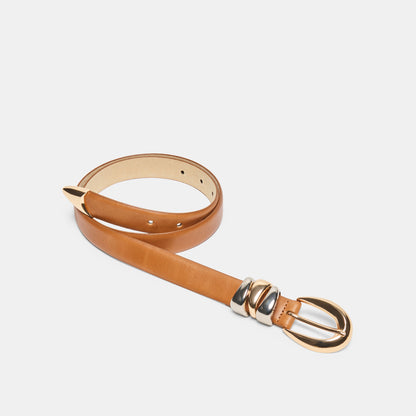 MIXED METAL BUCKLE BELT TAN