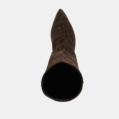 ROXLA BOOTS DK CHOCOLATE CROCO EMBOSSED LEATHER