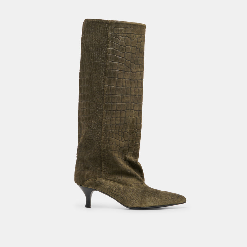 Roxla Olive Croco Embossed Leather Boots | Dolce Vita