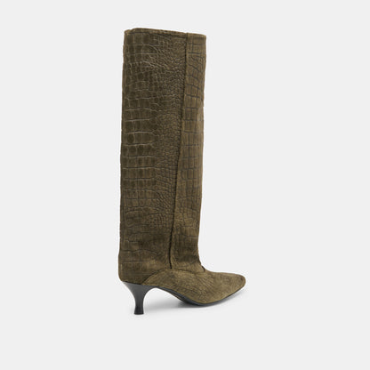 ROXLA BOOTS OLIVE CROCO EMBOSSED LEATHER