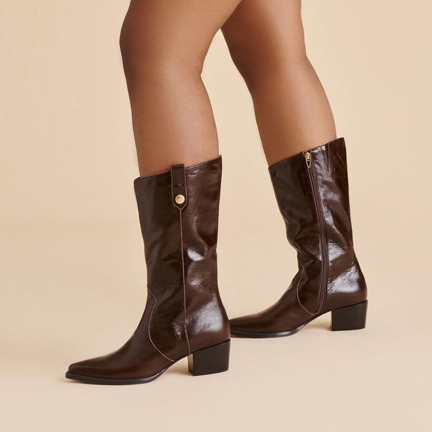 VERN WIDE CALF BOOTS CHOCOLATE LEATHER