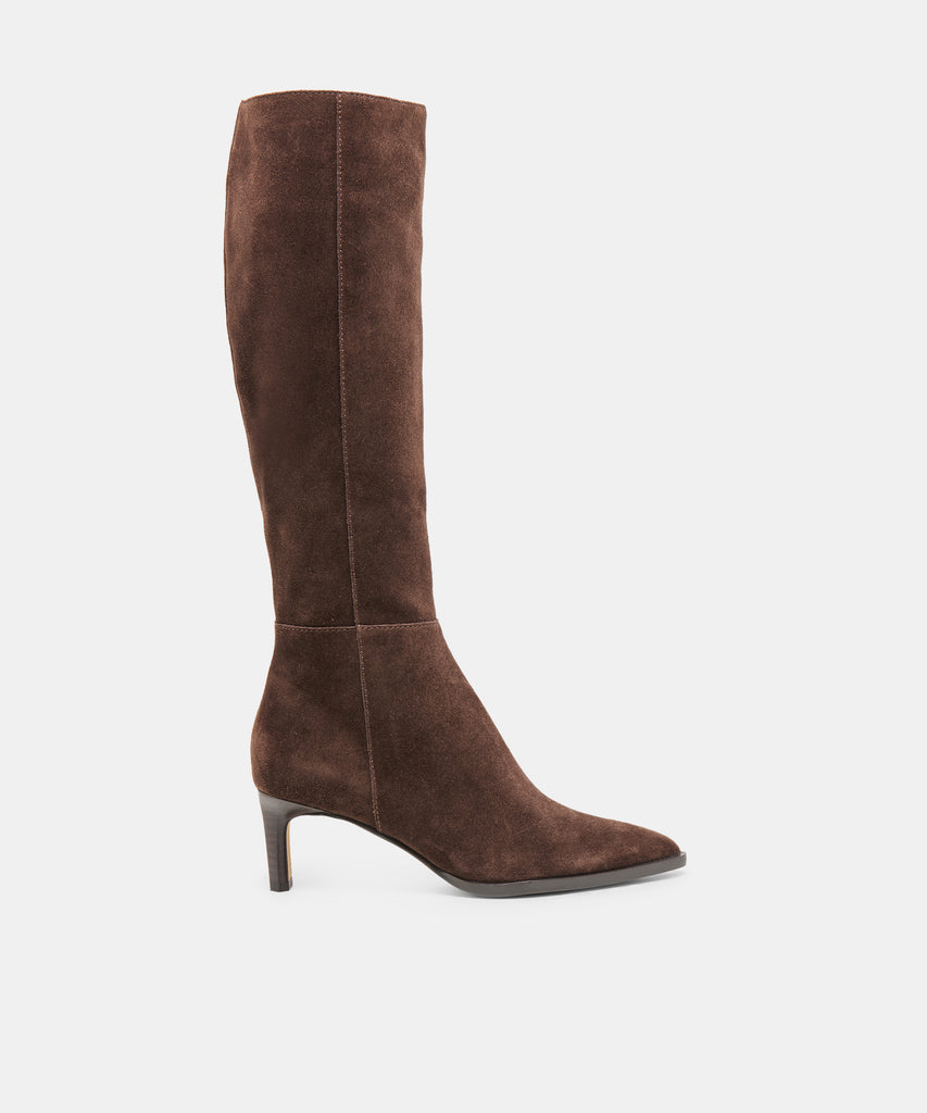 ALIMA NARROW CALF BOOTS DK BROWN SUEDE