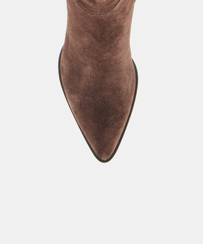 ALIMA NARROW CALF BOOTS DK BROWN SUEDE