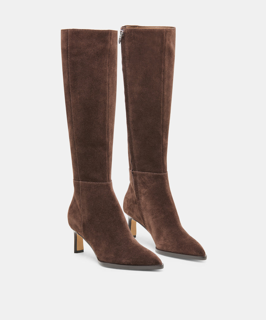 ALIMA NARROW CALF BOOTS DK BROWN SUEDE