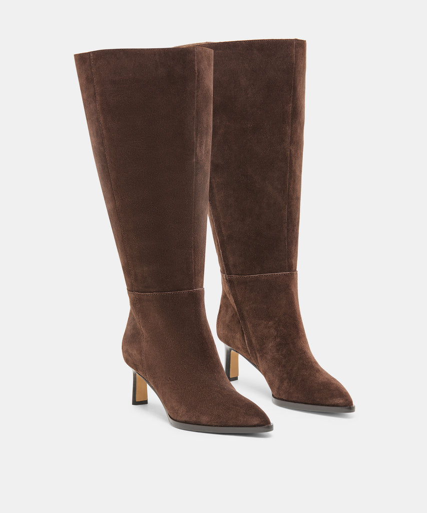 ALIMA EXTRA WIDE CALF BOOTS DK BROWN SUEDE