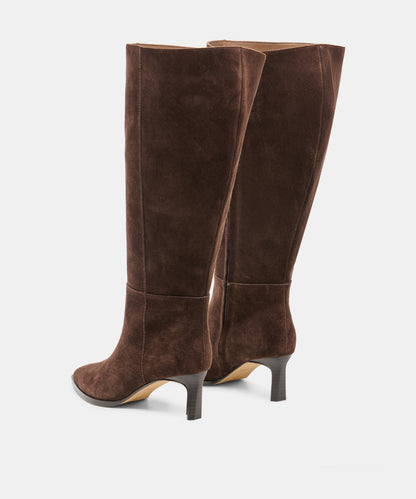 ALIMA EXTRA WIDE CALF BOOTS DK BROWN SUEDE