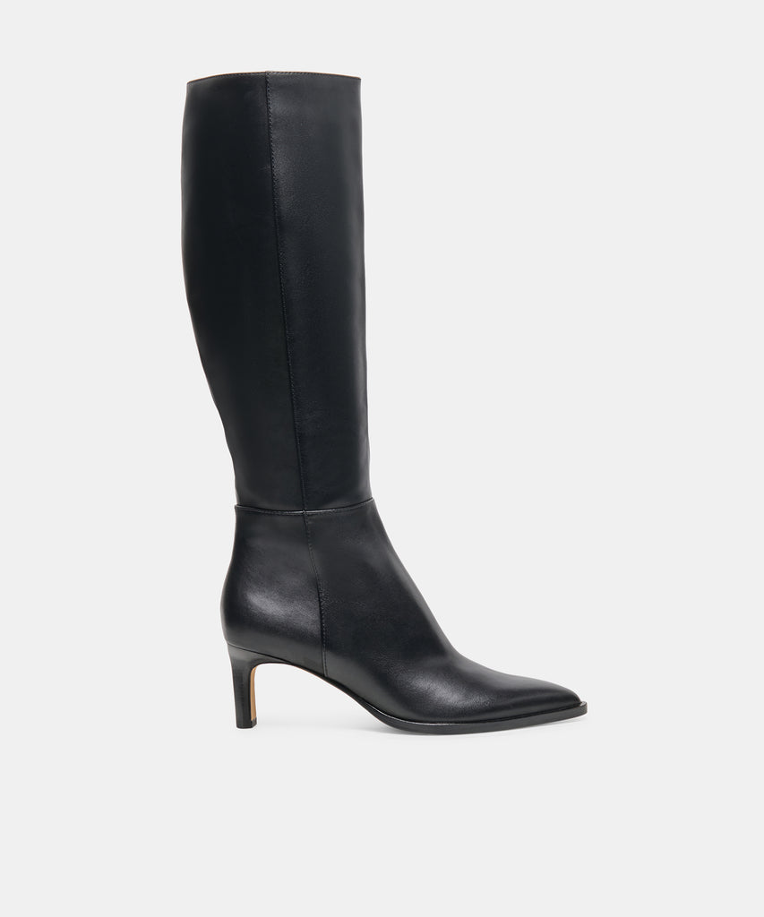 ALIMA Black Leather Kitten-Heel Knee-High Boots | Dolce Vita