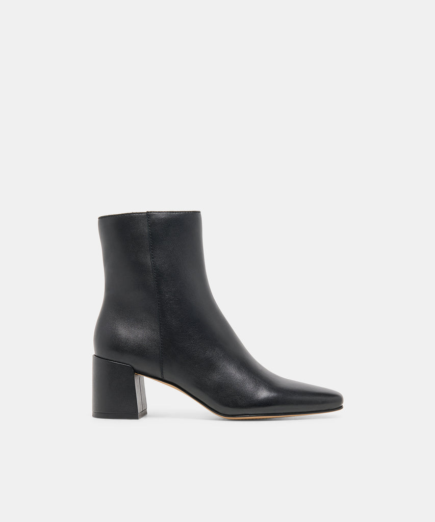 BAYRA Black Leather Wide Width Ankle Block Heel Ankle Booties | Dolce Vita