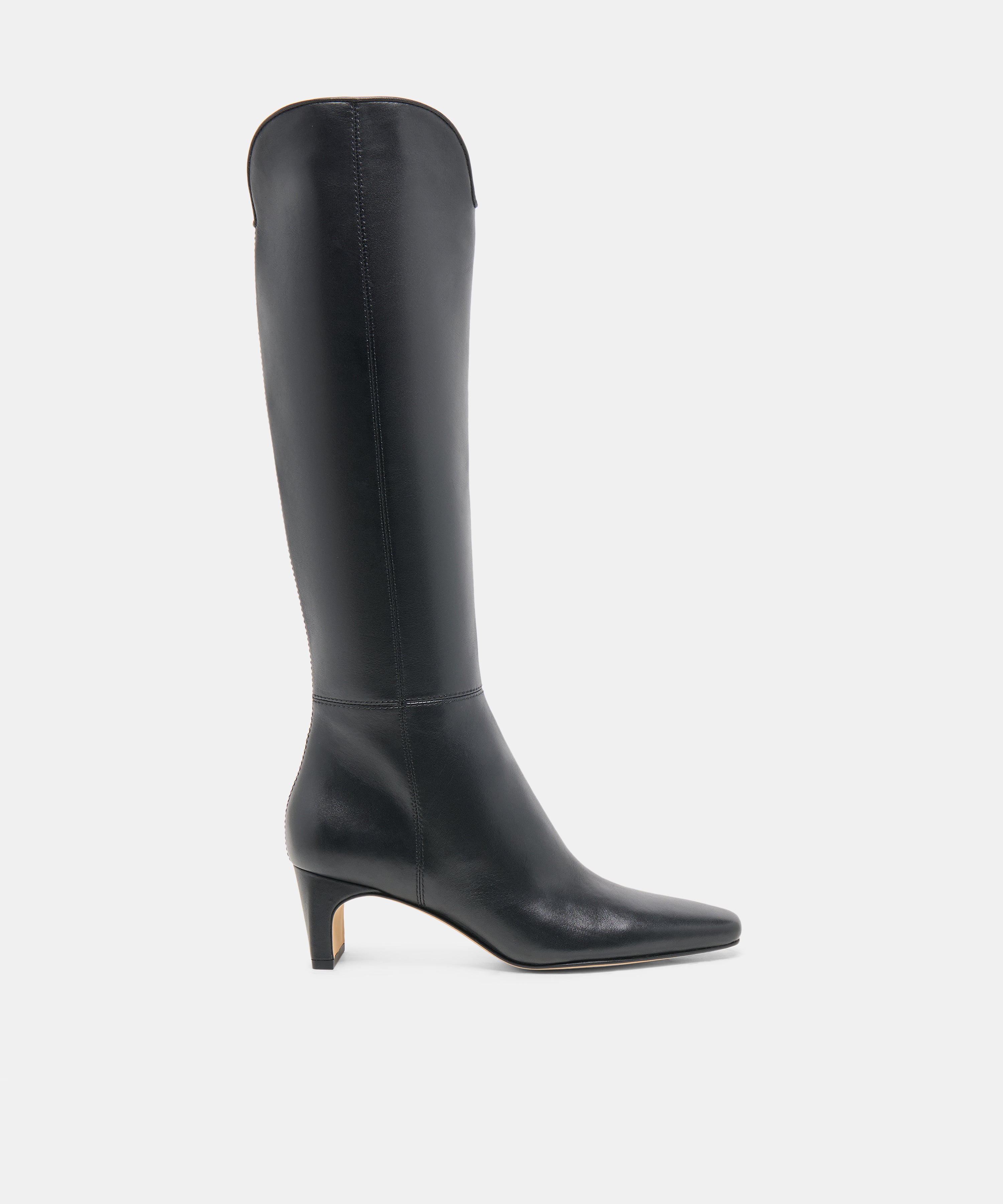 BRION Narrow Calf Black Leather Block-Heel Knee-High Boots | Dolce Vita