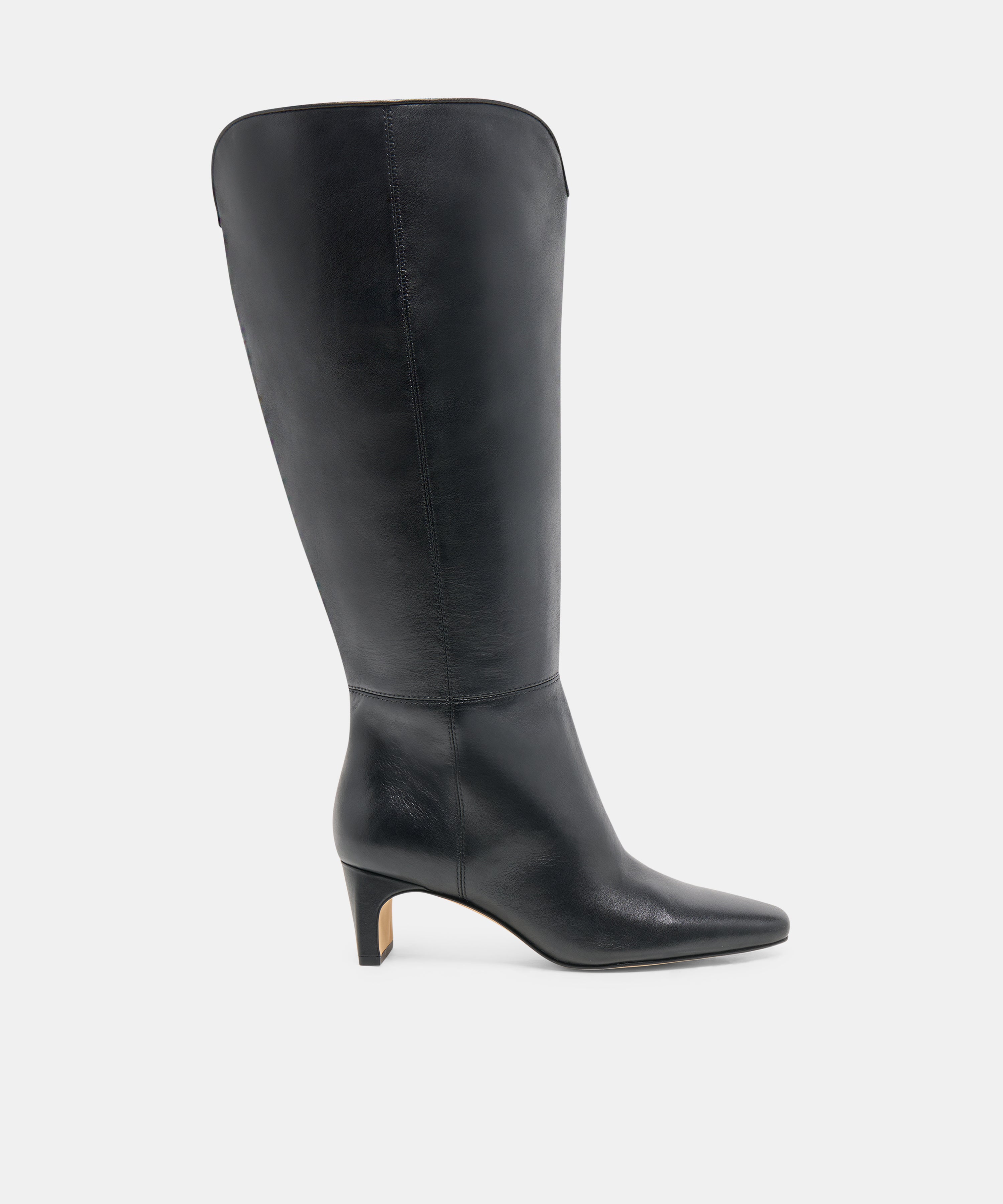 BRION Extra Wide Calf Black Leather Block-Heel Knee-High Boots | Dolce Vita