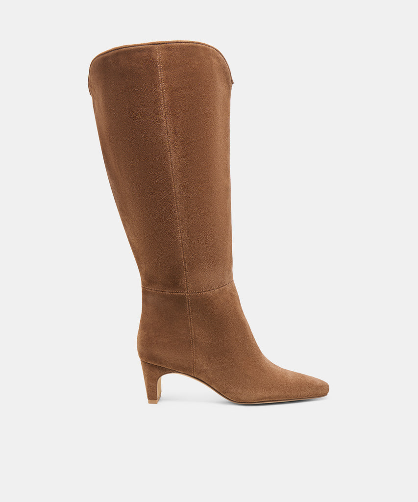 BRION Extra Wide Calf Cocoa Suede Block-Heel Knee-High Boots | Dolce Vita