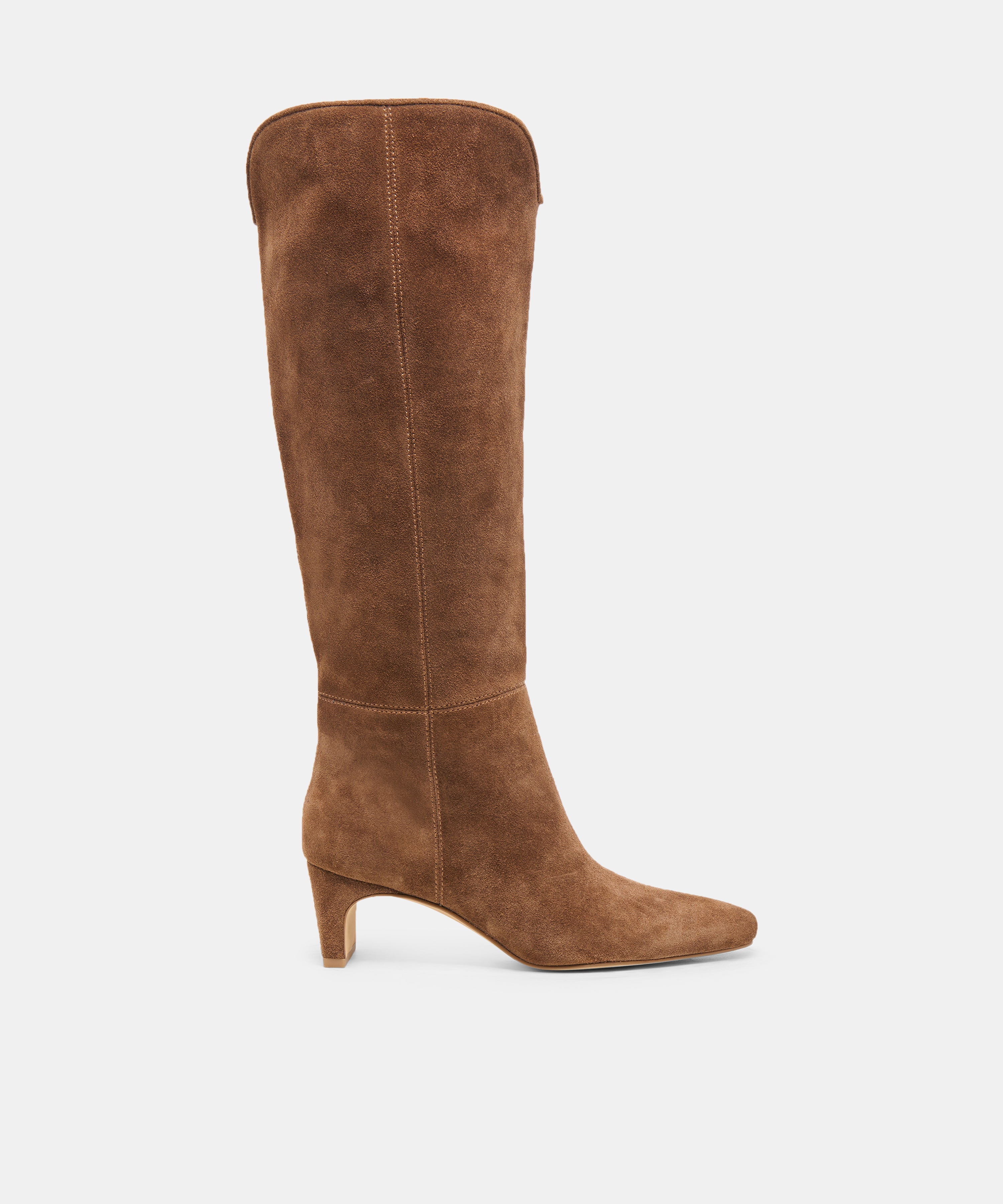 BRION Wide Calf Cocoa Suede Block-Heel Knee-High Boots | Dolce Vita