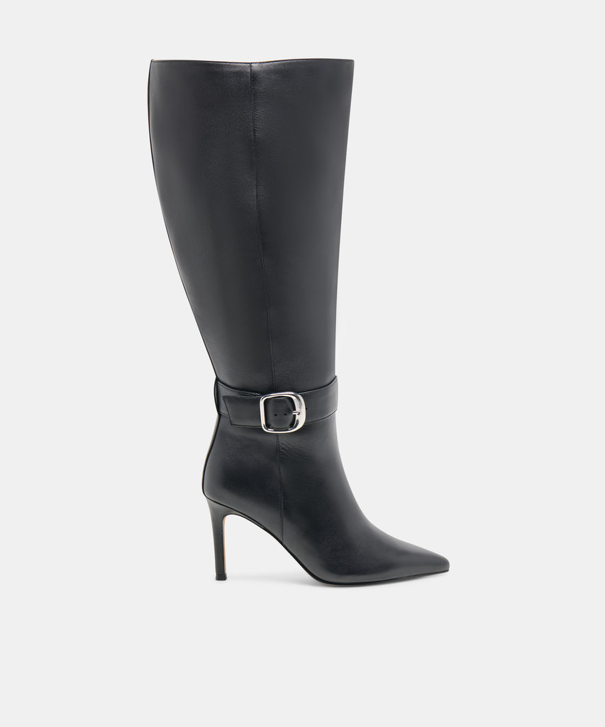 KINZY EXTRA WIDE CALF BOOTS BLACK LEATHER