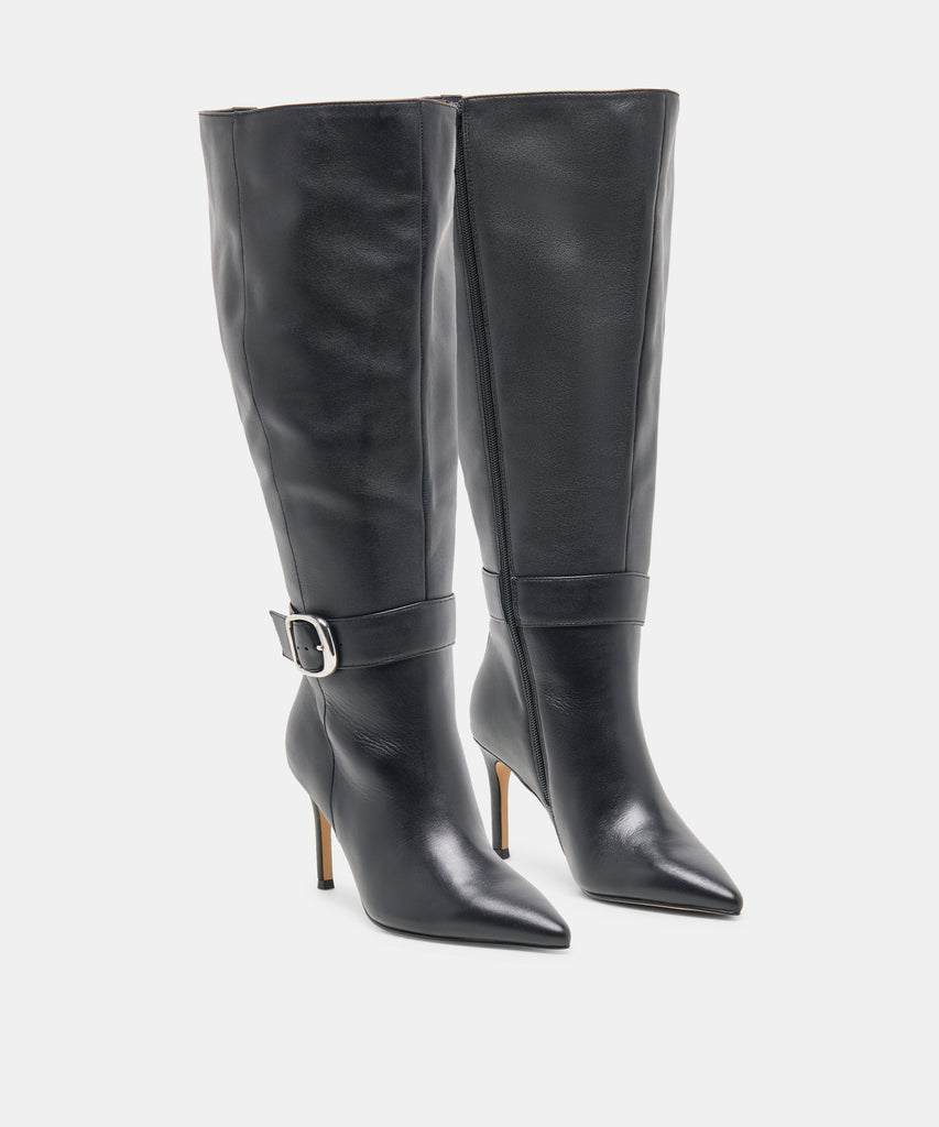 KINZY EXTRA WIDE CALF BOOTS BLACK LEATHER