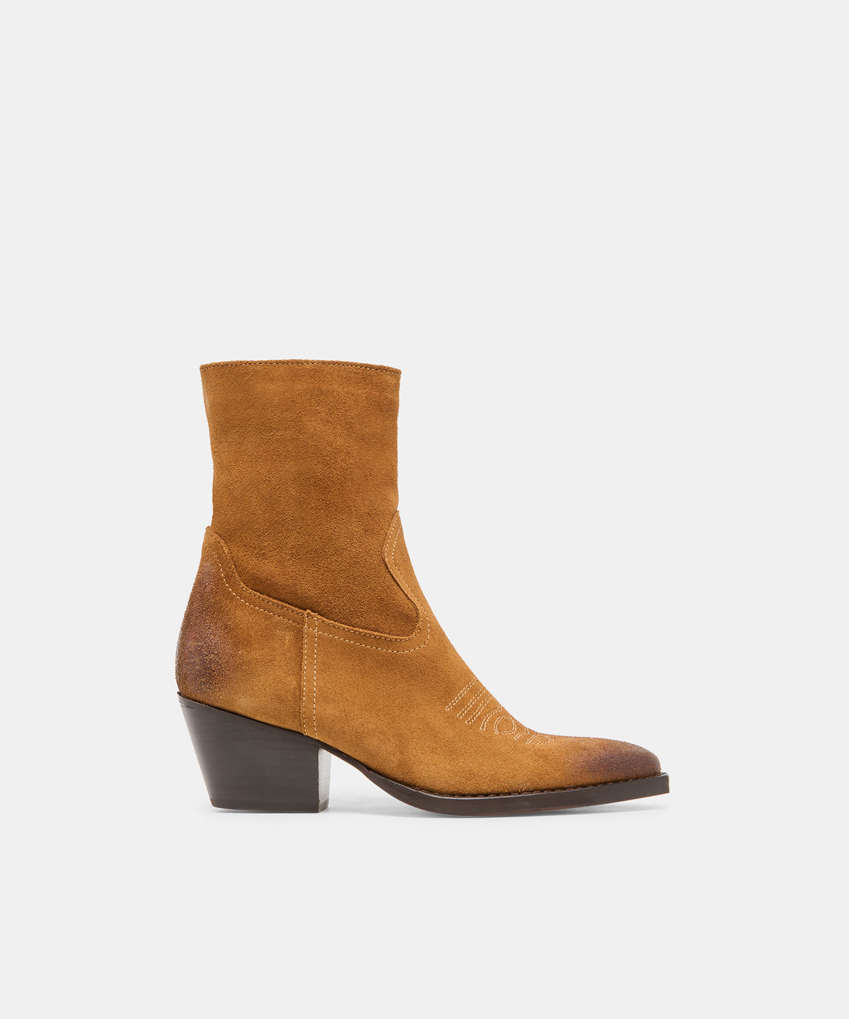 KLYDE Cognac Suede Block Heel Ankle Boots | Dolce Vita