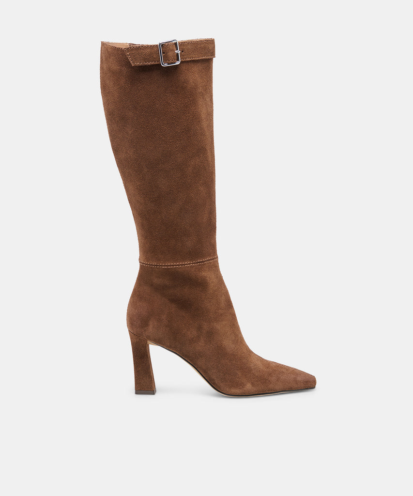 LAYNA Cocoa Suede Block-Heel Knee-High Boots | Dolce Vita