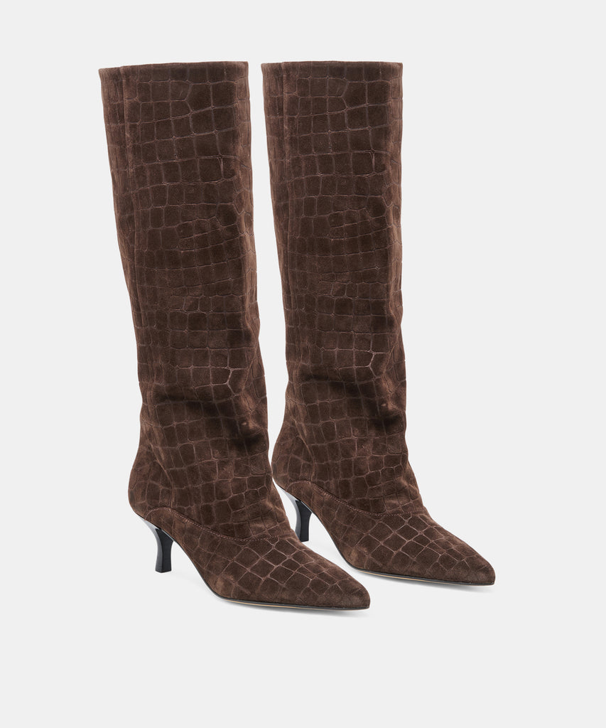 ROXLA BOOTS DK CHOCOLATE CROCO EMBOSSED LEATHER