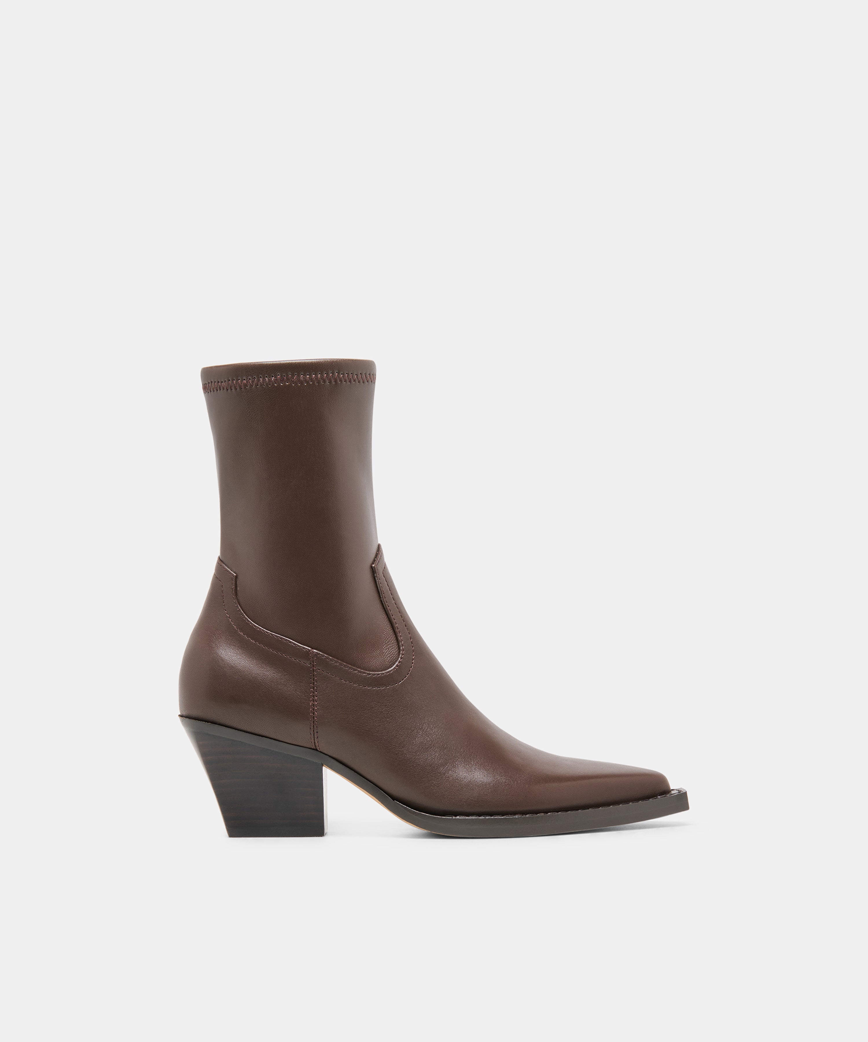 RUTGER Dk Chocolate Leather Mid-Ankle Block-Heel Boots | Dolce Vita