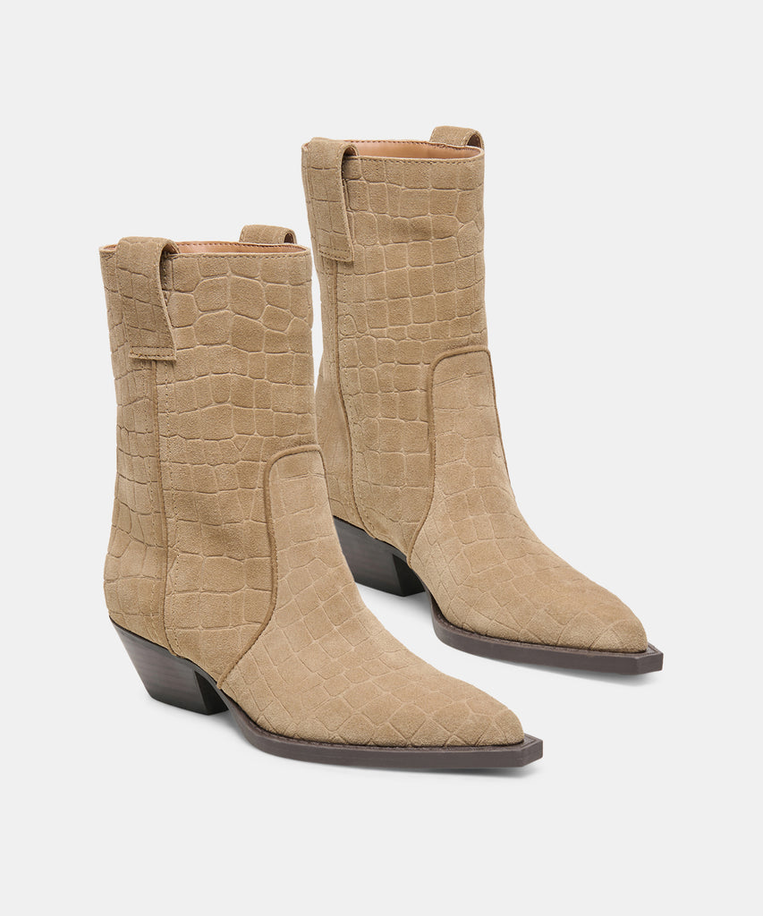 RYEN BOOTIES TAUPE EMBOSSED SUEDE