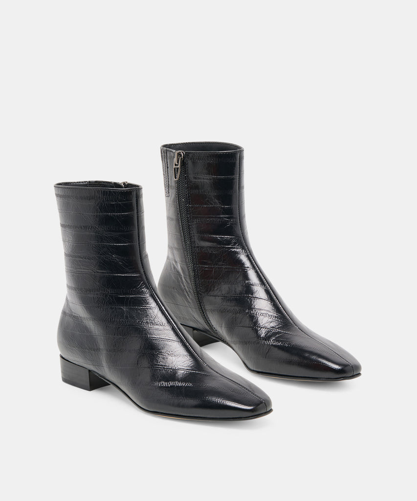 TARINE BOOTIES NOIR EMBOSSED LEATHER