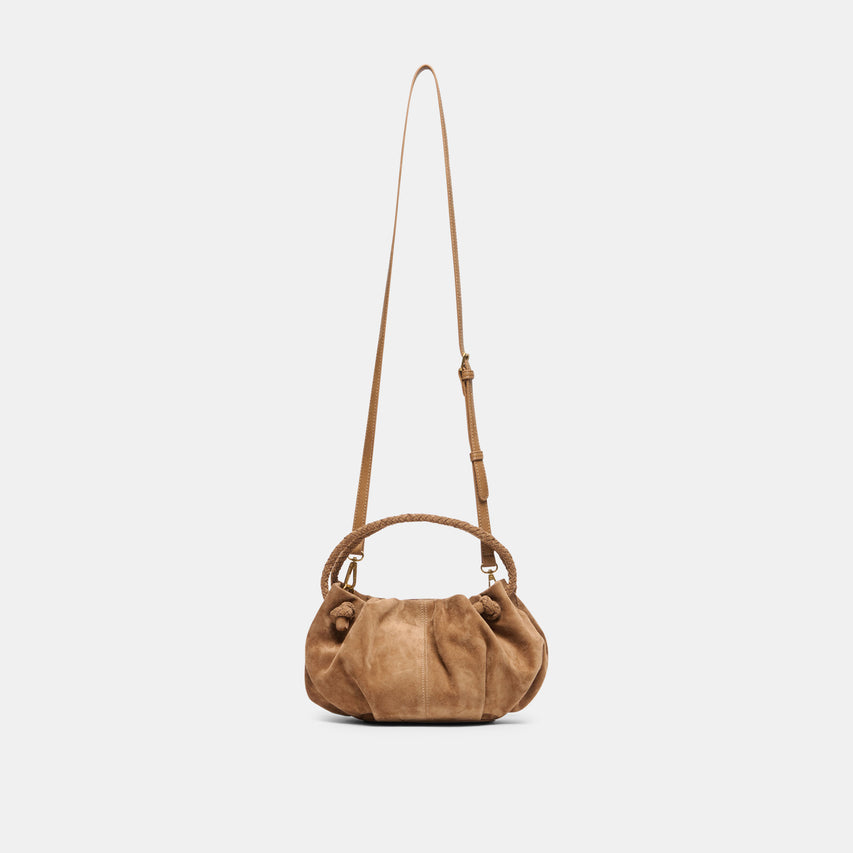 COCOA Dark Tan Suede Handbag Adjustable Crossbody | Dolce Vita