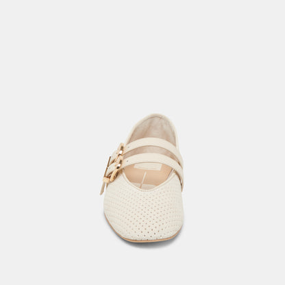 BAYLEE WIDE BALLET FLATS BONE PERFORATED SUEDE