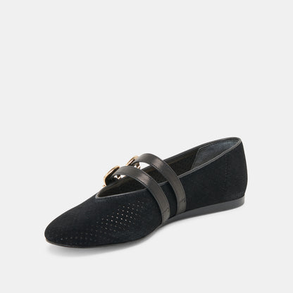 BAYLEE WIDE BALLET FLATS ONYX PERFORATED SUEDE