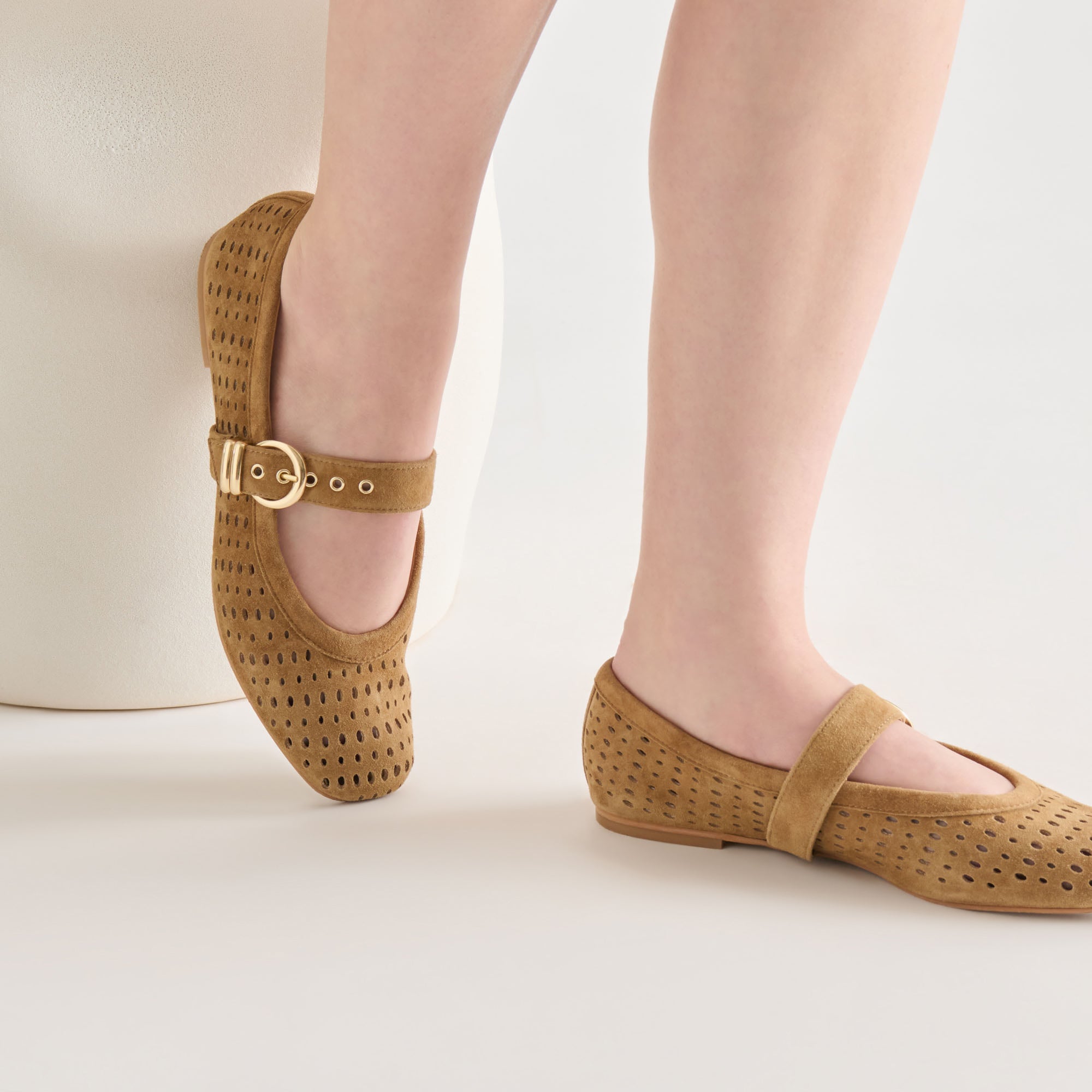 MIKEL BALLET FLATS LT BROWN PERFORATED SUEDE - view 2
