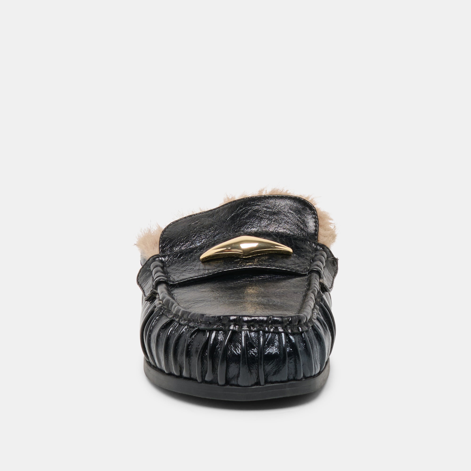 JODERO PLUSH FLATS BLACK LEATHER