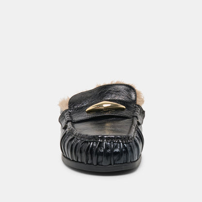 JODERO PLUSH FLATS BLACK LEATHER