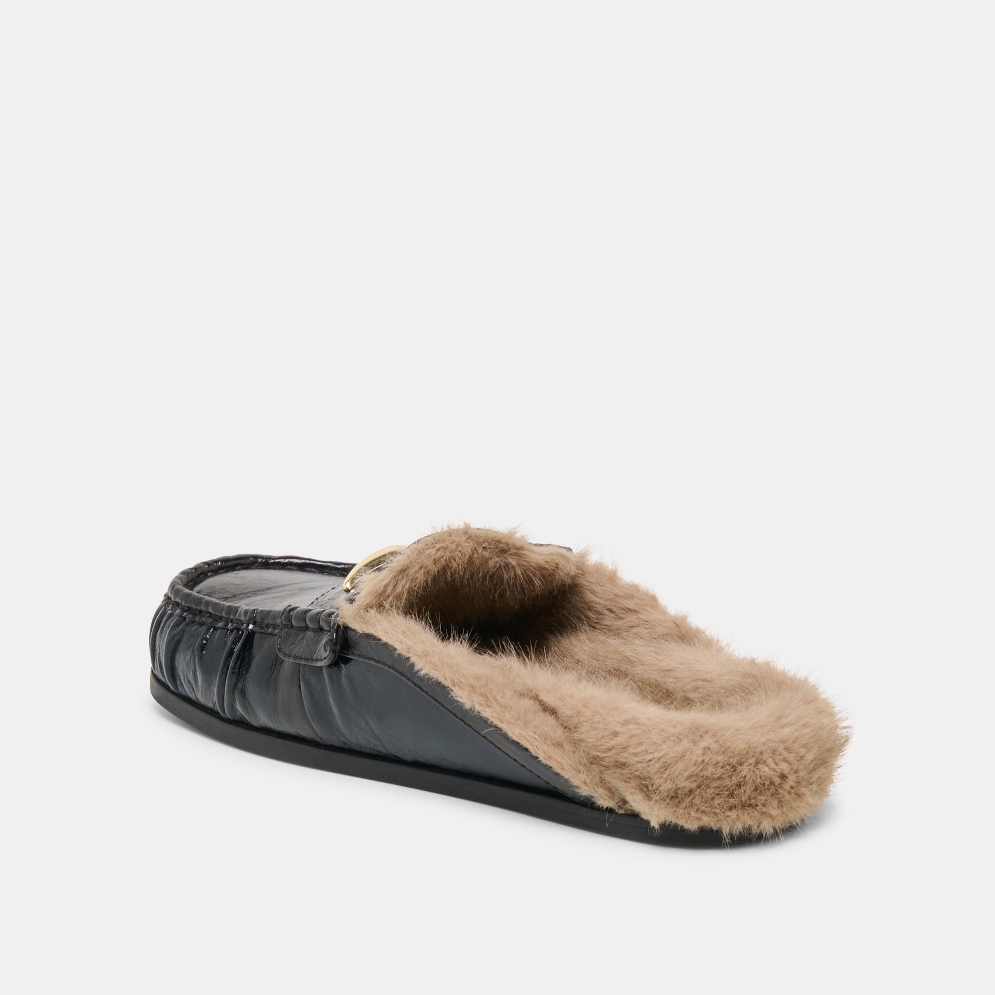 JODERO PLUSH FLATS BLACK LEATHER