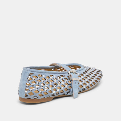MAVIN RHINESTONE BALLET FLATS BLUE SUEDE