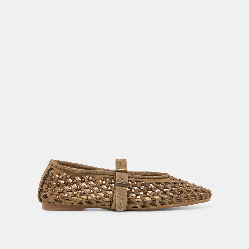 Mavin Rhinestone Taupe Suede Ballet Flat | Dolce Vita