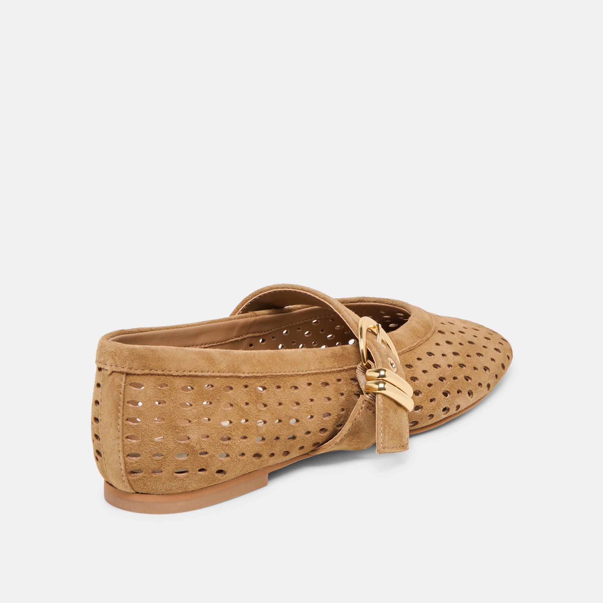 MIKEL BALLET FLATS LT BROWN PERFORATED SUEDE