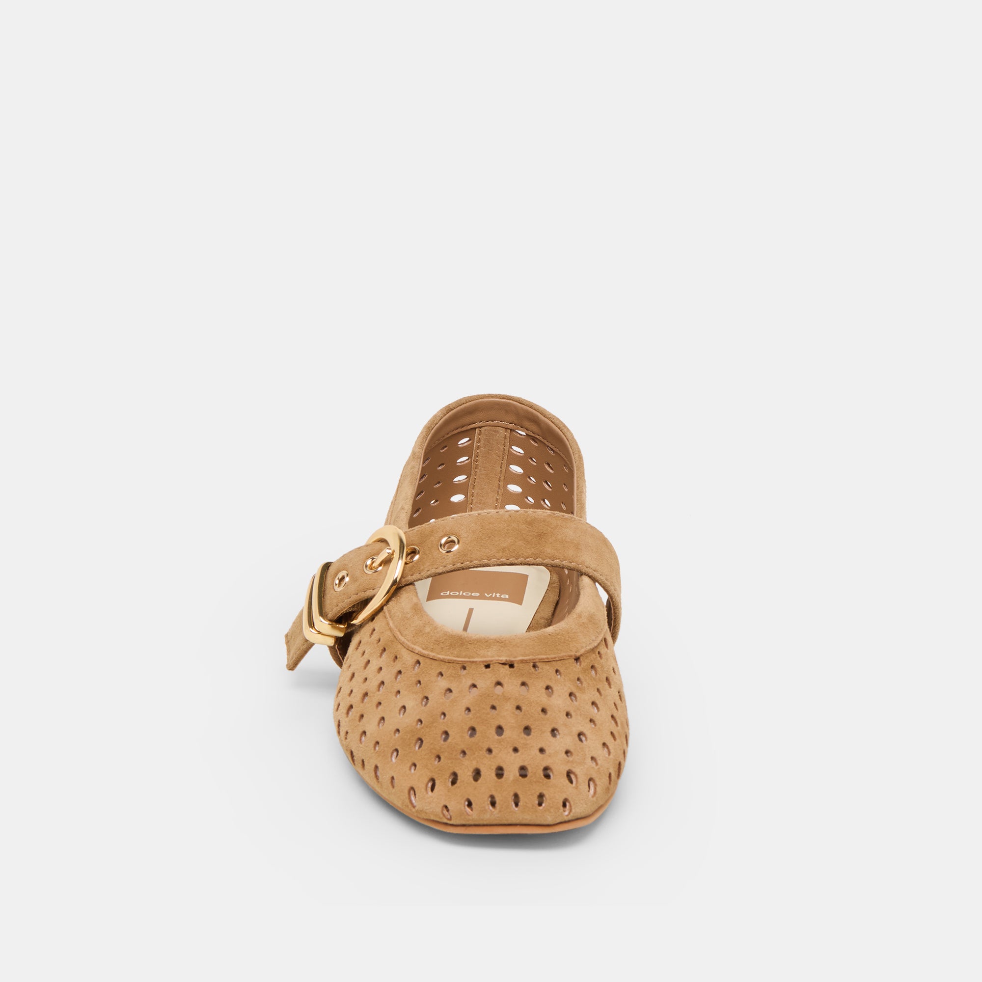 MIKEL BALLET FLATS LT BROWN PERFORATED SUEDE