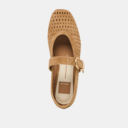 MIKEL BALLET FLATS LT BROWN PERFORATED SUEDE