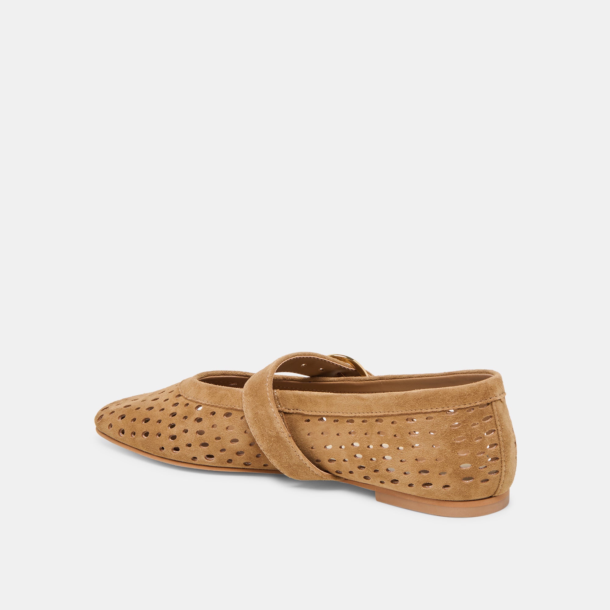 MIKEL BALLET FLATS LT BROWN PERFORATED SUEDE