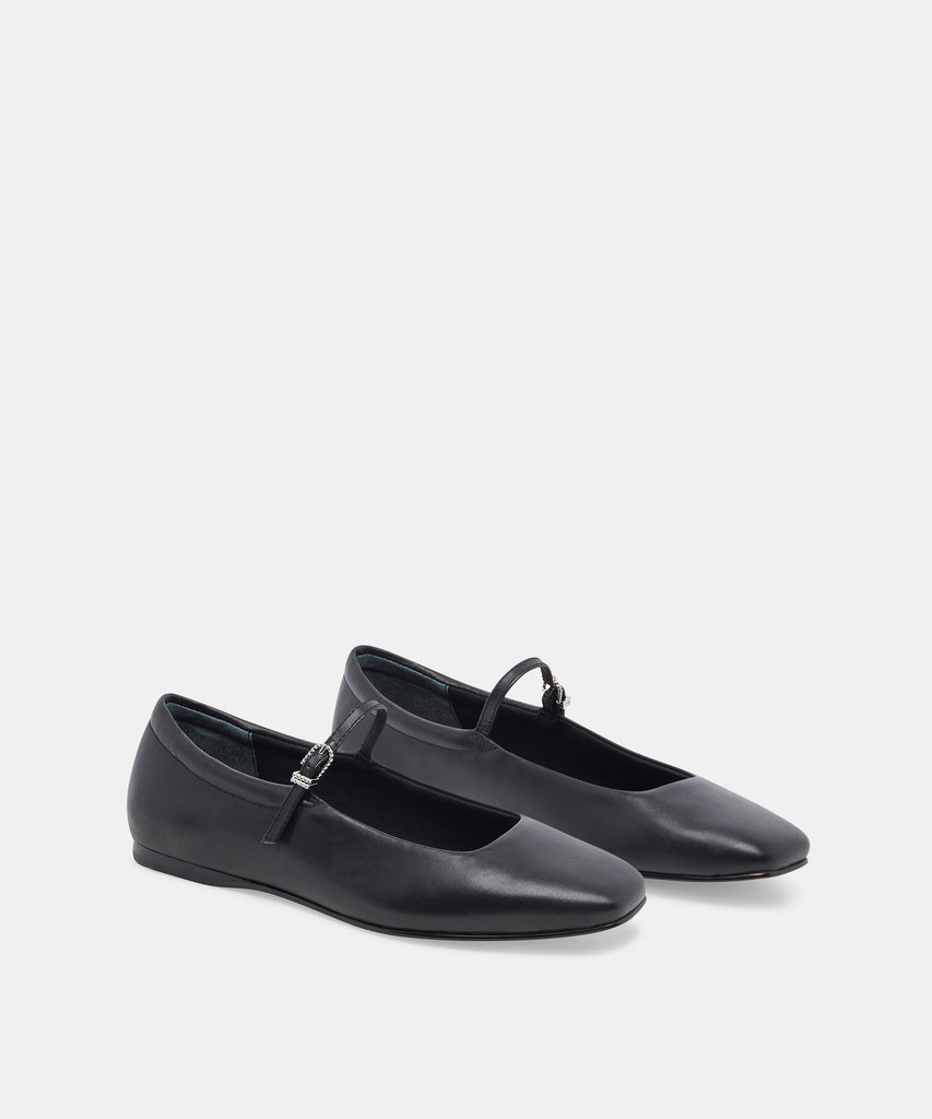 REYES WIDE BALLET FLATS BLACK LEATHER