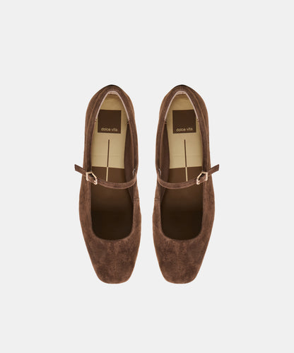 REYES WIDE BALLET FLATS DK BROWN SUEDE