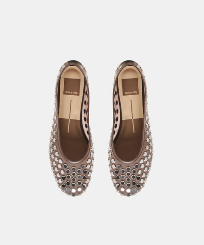 CALIA STUD BALLET FLATS DK BROWN MESH