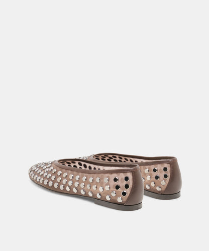 CALIA STUD BALLET FLATS DK BROWN MESH