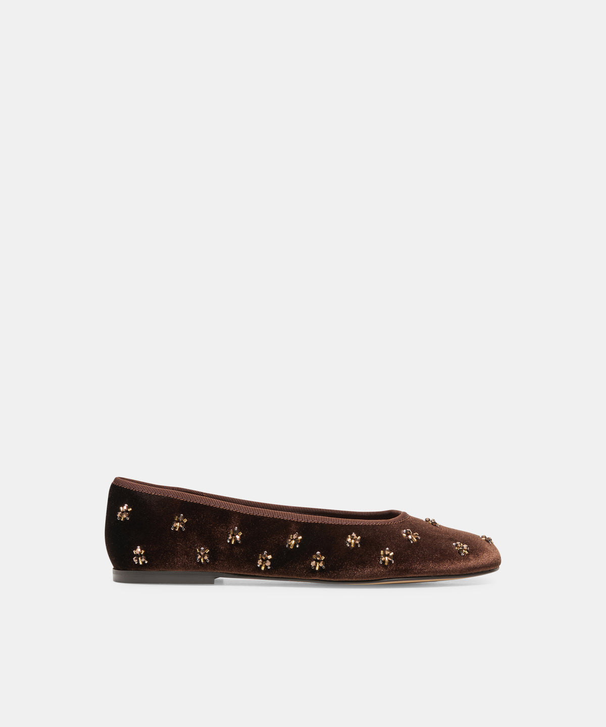 CALIA Chocolate Velvet Crystal Embellished Ballet Flats | Dolce Vita